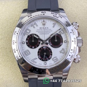 Clean Factory Rolex Cosmograph Daytona Replica Watches 116509 Silver White Dial Fluoro Rubber Strap