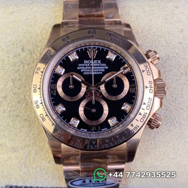 Clean Factory Rolex Cosmograph Daytona Replica Watches M116505-0015 Rose Gold Watches Black Dial