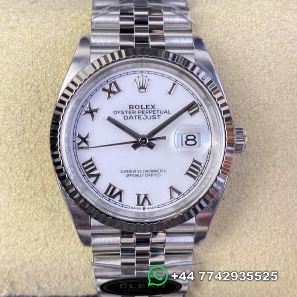 Clean Factory Rolex Datejust Replica Watches M126234-0025 Roman White Dial 