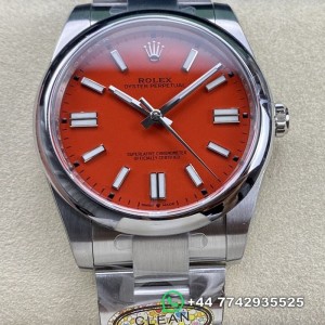 Clean Factory Rolex Oyster Perpetual Replica Watches M124300-0007 Coral Red Dial Size 41mm